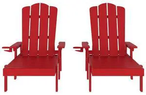 Flash Furniture Sonora Adjustable Adirondack Loungers with Cup Holder, Commercial Grade All-Weather-Weather Indoor/Outdoor Recycled HDPE Lounge Chairs, Set of 2, Red
