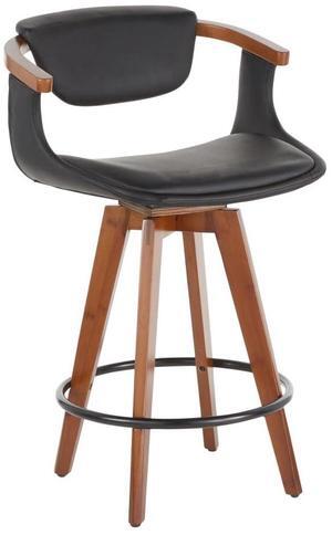 LumiSource Oracle Counter Stools for Kitchen Counter in Walnut Wood and Faux Leather, Counter Height Stools, Counter Height Chairs, Bar Stools for Kitchen Island, One Stool Included