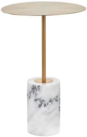 LumiSource Symbol Side Table, Gold Accent Table, Marble End Table, Round Side Table, Small Side Table for Small Spaces, Couch Side Table, Living Room End Tables