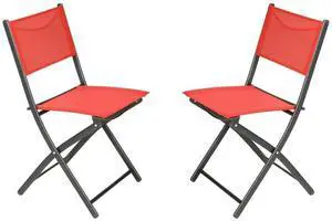 Flash Furniture Brazos Commercial Indoor-Outdoor Folding Chairs, Flex Comfort Backs/Seats, Metal Frames, Portable Lightweight Foldable Design, Set of 2, Red/Black