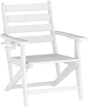 Flash Furniture Tolleson Adirondack Dining Chair with Cup Holder, Commercial Weather Resistant Recycled HDPE Adirondack Chair, Fold Out Cupholder, White