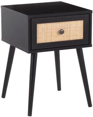 LumiSource Bora Bora Side Table, Accent Table with Storage Drawer, Black End Table, Rattan Side Table, Small Side Table for Small Spaces, Couch Side Table, Living Room End Tables