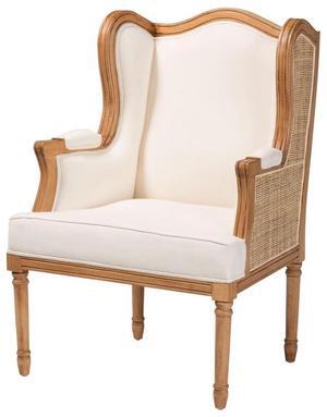 bali & pari Rachana Fabric & Wood Accent Chair in Beige and Honey Oak