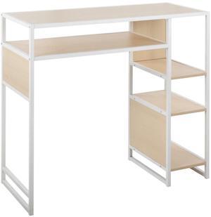 LumiSource Display Farmhouse Bar Height Table with Storage Space (White Metal, Natural Wood)