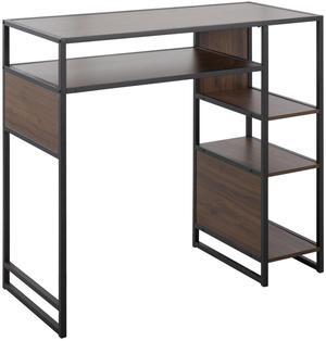 LumiSource Display Farmhouse Bar Height Table with Storage Space (Black Metal, Walnut Wood)