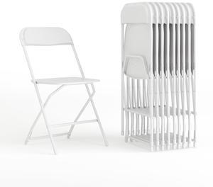 Flash Furniture Hercules Set of 10 Indoor/Outdoor Heavy-Duty Plastic Folding Chairs, Foldable Commercial Stacking Chairs with 650-lb. Static Weight Capacity, White