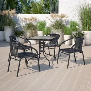 FLASH FURNITURE 4-TLH-037-BK-GG Lila  Black Rattan Indoor-Outdoor Restaurant