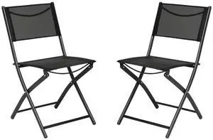 Flash Furniture Brazos Commercial Indoor-Outdoor Folding Chairs, Flex Comfort Backs/Seats, Metal Frames, Portable Lightweight Foldable Design, Set of 2, Black/Black