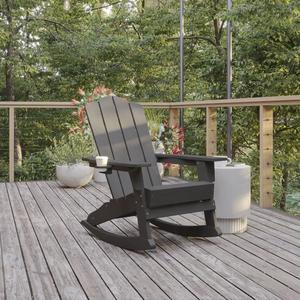 Flash Furniture Newport Adirondack Rocking Chair with Cup Holder, Weather Resistant Poly Resin Adirondack Rocking Chair, Gray, Set of 1