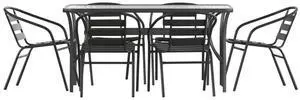 Flash Furniture Lila Commercial 7-Piece Outdoor Dining Set, Tempered Glass Patio Table with Umbrella Hole, 6 Triple Slat Chairs, 60", Black
