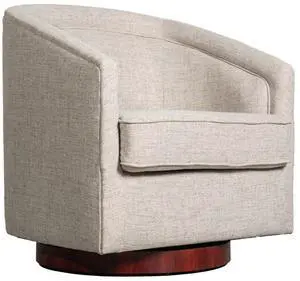 Flash Furniture Dean Upholstered Barrel Chair, Commercial 360° Swivel Club Style Chair, Sloped Armrests, Woodgrain Vinyl Wrapped Metal Base, Cream Fabric