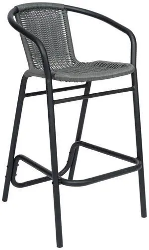 Flash Furniture Lila Commercial Grade Rattan Indoor-Outdoor Commercial Restaurant Barstool - Rattan Seat and Back - Footrest - Gray - 2 Pack