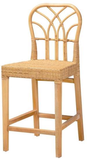 Bali & pari Monaco Modern Bohemian Natural Rattan and Mahogany Wood Counter Stool