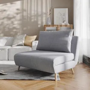 Flash Furniture Shaw Tri-Fold Convertible Sleeper Chair with Pillow, 3-in-1 Multifunctional Adjustable Sleeper, Channel Stitching, Hideaway Legs, Light Gray Fabric