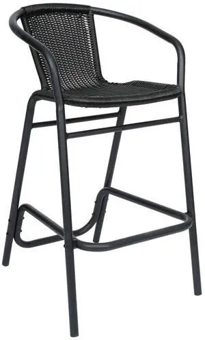 Flash Furniture Lila Commercial Grade Rattan Indoor-Outdoor Commercial Restaurant Barstool - Rattan Seat and Back - Footrest - Black - 2 Pack