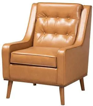 Baxton Studio Daley Modern and Contemporary Tan Faux Leather Upholstered and Walnut Brown Finished Wood Lounge Armchair