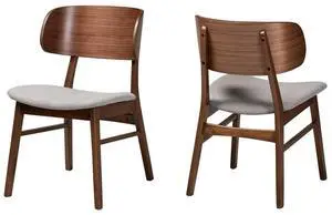 Baxton Studio Alston Mid-Century Modern Grey Fabric Upholstered and Walnut Brown Finished Wood 2-Piece Dining Chair Set