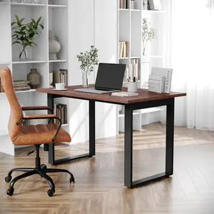 Flash Furniture Redmond Conference Table with U-Frame Base, Commercial Water and Scratch Resistant Laminate Finish, PVC Edge, Heavy Duty Steel Frame, 48x30, Walnut