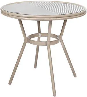 Flash Furniture Marseille Indoor/Outdoor Commercial Bistro Table - Tempered Glass Top - Textilene Fabric - Lt NAT Bamboo Print Aluminum Frame - 31.5" - Blk/Wht