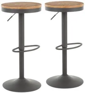LumiSource Dakota Set of 2 Barstool in Grey Metal and Bamboo Finish BS-DAK GY2, 15 x 15 x 31.25