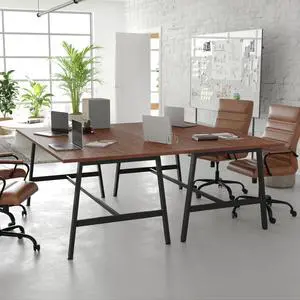 Flash Furniture Redmond Conference Table with A-Frame Base, Commercial Water and Scratch Resistant Laminate Finish, PVC Edge, Heavy Duty Steel Frame, 72x36, Walnut