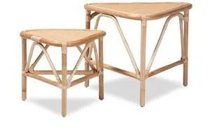 Baxton Studio Jayden Modern Bohemian Natural Brown Finished Rattan 2-Piece End Table Set