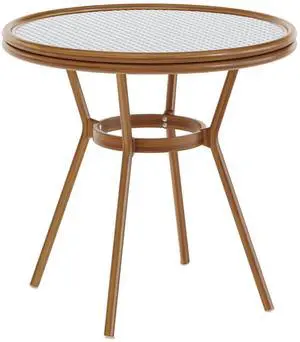 Flash Furniture Lourdes Indoor/Outdoor Commercial Bistro Table - Tempered Glass Top - PE Rattan - Natural Bamboo Print Aluminum Frame - 31.5" - White/Navy