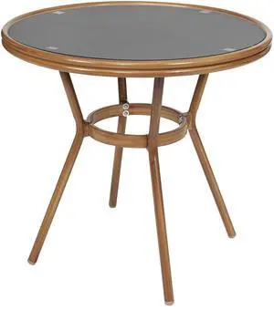 Flash Furniture Marseille Indoor/Outdoor Commercial Bistro Table - Tempered Glass Top - Textilene Fabric - Natural Bamboo Print Aluminum Frame - 31.5" - Black