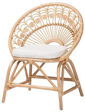 bali & pari Abriella Modern Rattan Peacock Accent Chair in Natural Brown