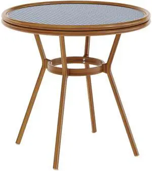 Flash Furniture Lourdes Indoor/Outdoor Commercial Bistro Table - Tempered Glass Top - PE Rattan - Natural Bamboo Print Aluminum Frame - 31.5" - Navy/White