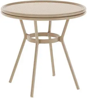 Flash Furniture Lourdes Indoor/Outdoor Commercial Bistro Table - Tempered Glass Top - PE Rattan - Lt NAT Bamboo Print Aluminum Frame - 31.5" - NAT/White