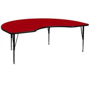 Wren 48''W x 72''L Kidney Red Thermal Laminate Activity Table - Height Adjustable Short Legs Wren 48''W x 72''L Kidney Red Thermal Laminate Activity Table - Height Adjustable Short Legs