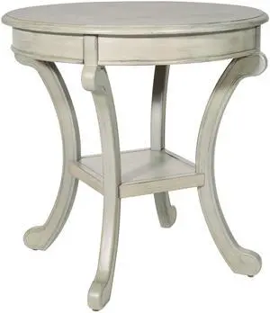 OSP Home Furnishings Vermont Hand Painted Round Accent Table with Traditional Style, Antique Grey Stone