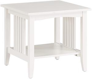 Office Depot Home Furnishings Sierra End Table with Lower Storage Shelf and Mission Style Side Panels, White