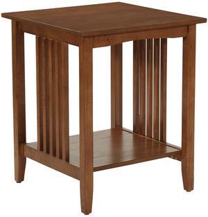 Office Depot Home Furnishings Sierra Side Table with Lower Storage Shelf and Mission Style Side Panels, Ash Brown