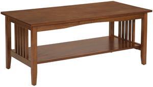 OSP Home Furnishings Sierra Coffee Table with Lower Storage Shelf and Mission Style Side Panels, Brown Ash