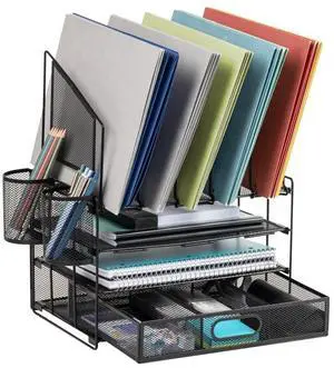 Office Depot® Brand Mesh Desk Organizer With Vertical Storage And Pen Holders, 16"H x 12-3/4"W x 9-1/2"D, Black