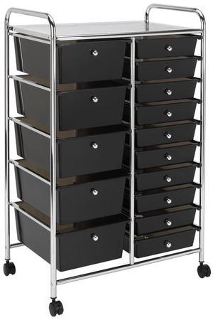 Realspace® 15-Drawer Mobile Cart, 38-3/16"H x 25-1/4"W x 15-3/8"D, Black/Chrome