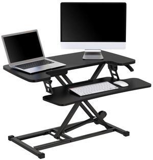 Realspace® P10 Pneumatic Standing Desk Riser Converter with Keyboard Tray, 20"H x 31-1/2"W x 25"D, Black