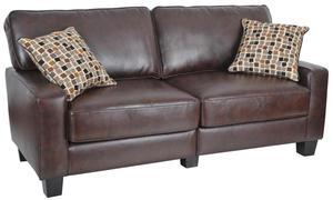 Serta Palisades 78" Track Arm Sofa, Durable Bonded Leather, Soft Pillow Back, Pocket Coil Seat Cushions, Loveseat or Couch for Small Spaces, Living Rooms or Bedrooms, Chestnut Brown