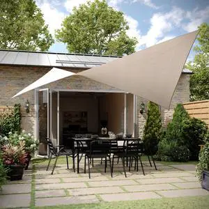 Flash Furniture Palmetto Rectangle Sun Sail Canopy, Recycled HDPE with Reinforced Edges, Stainless Steel D Rings, Included 5 FT Nylon Attachment Ropes, 20 FT, Sand
