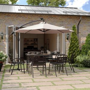 Flash Furniture Sedona Round Solar Cantilever Umbrella, Commercial Grade with Built in Cross Base, Crank and Tilt, 32 LED Lights, 6 Hour Run Time, 10 FT, Tan
