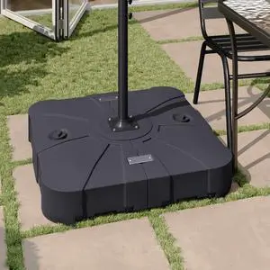 Flash Furniture Hank Universal Cantilever Umbrella Base, Weather-Resistant Heavy Duty HDPE Plastic, Grooved Handles, Built-in Wheels, Won't Fade or Crack, Black
