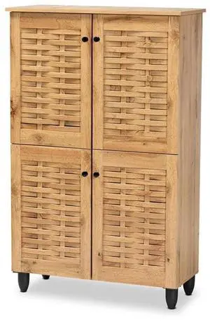Baxton Studio Winda Modern and Contemporary Oak Brown Finished Wood 4-Door Shoe Storage Cabinet