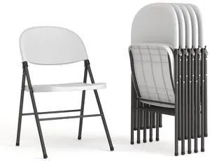 6 Pk. HERCULES Series 330 lb. Capacity White Plastic Folding Chair with Charcoal Frame