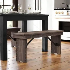 Flash Furniture HERCULES 40" x 12" Folding Farm Bench, Solid Pine Entryway Bench in Mahogany
