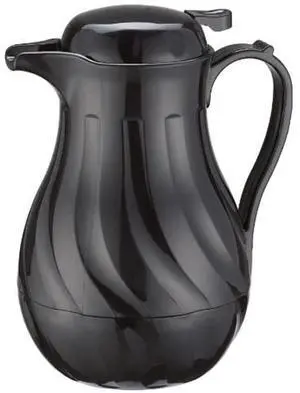 Winco Push Button Insulated Beverage Server with Swirl Design, 42-Ounce, Black