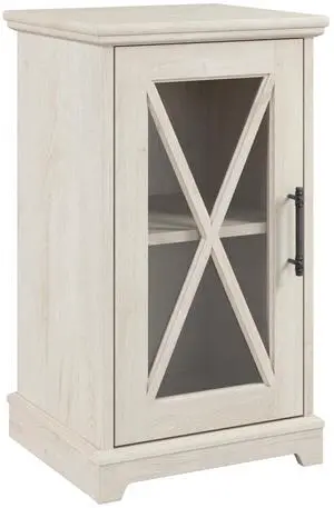 Bush Furniture Lennox Small Farmhouse End Table with Storage in Linen White Oak | Living Room Organization