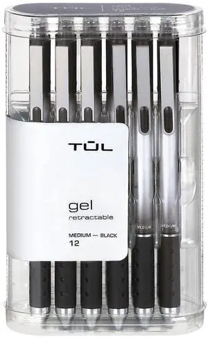Gel Pens, Retractable, Medium Point, 0.7 mm, Gray Barrel, Black Ink, Pack Of 12 Gel Pens, Retractable, Medium Point, 0.7 mm, Gray Barrel, Black Ink, Pack Of 12