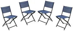 Flash Furniture Brazos Commercial Indoor-Outdoor Folding Chairs, Flex Comfort Backs/Seats, Metal Frames, Portable Lightweight Foldable Design, Set of 4, Navy/Black